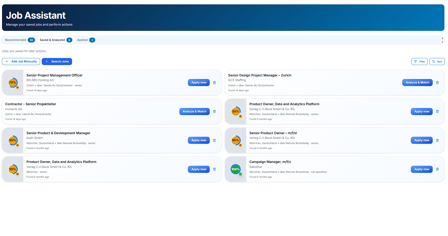 Job search results with match score